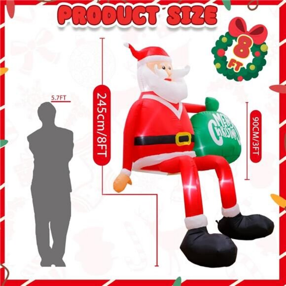 Joyfy 8FT Hanging Christmas Inflatables Decoration, Climbing  8FT Christmas Inflatables Outdoor Decor, Climbing Santa Christmas Inflatable